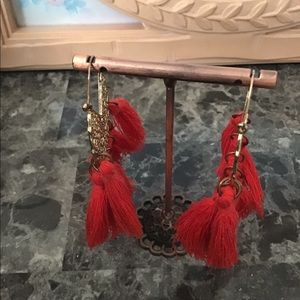 Very nice red and gold Color tassel earrings statement Pre-own